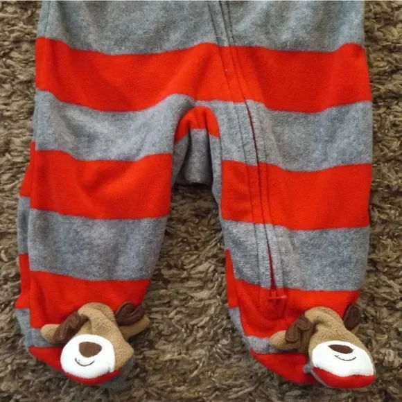 Carter's Reindeer Christmas Soft Fleece Newborn sleeper footed pajamas zip up - Picture 3 of 5